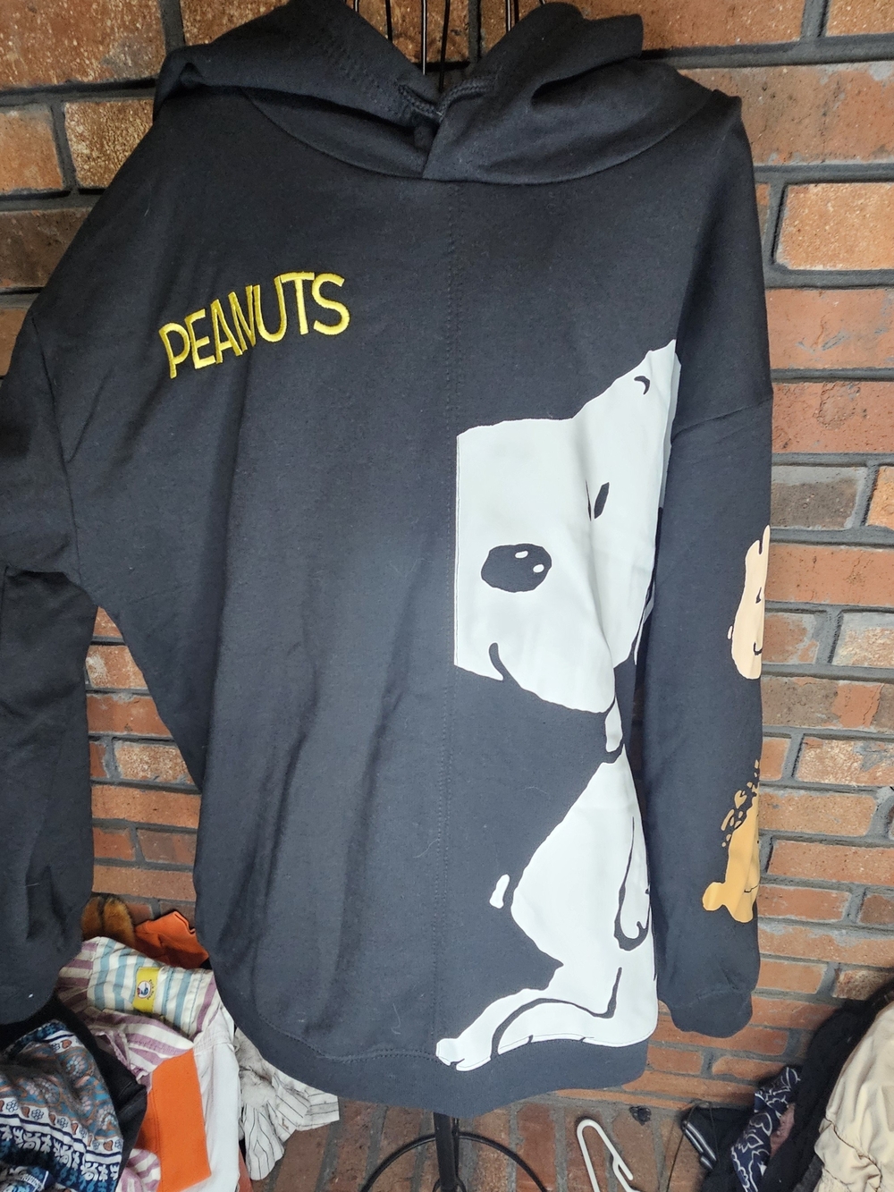 Peanuts Snoopy Black Graphic Hoodie with Yellow Logo
